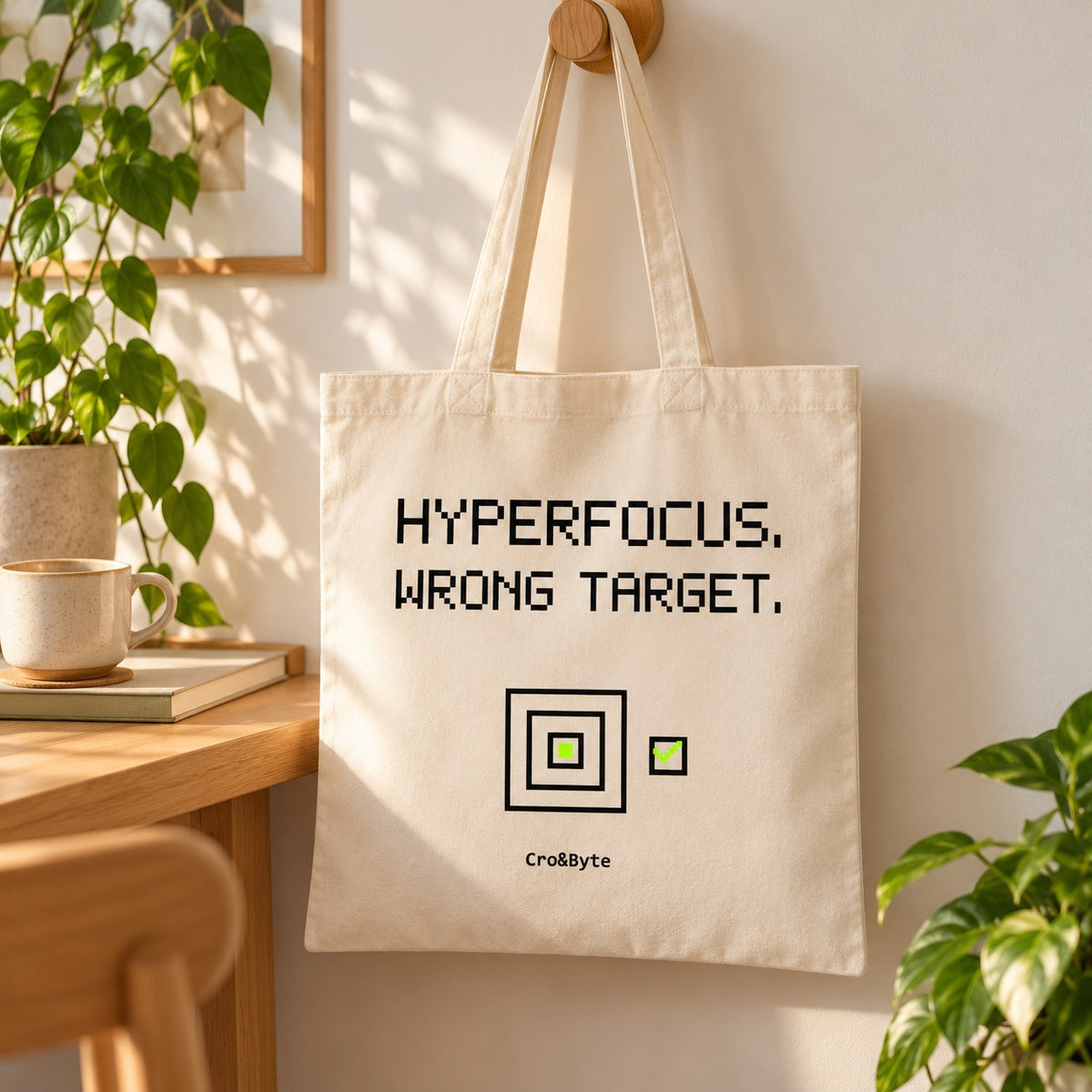 Hyperfocus. Wrong Target. — Cream artwork preview for tote bag