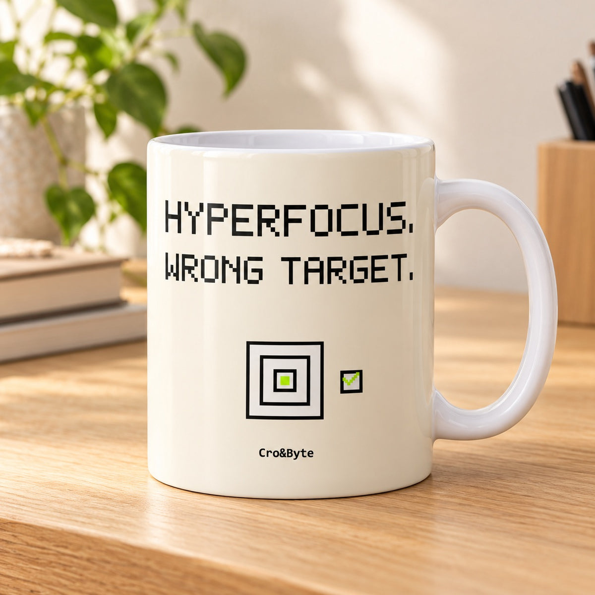 Hyperfocus. Wrong Target. — Cream artwork preview for mug