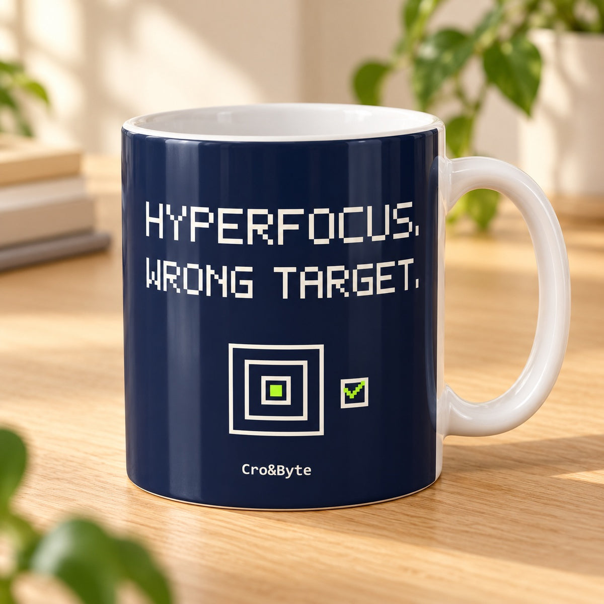 Hyperfocus. Wrong Target. — Navy artwork preview for mug