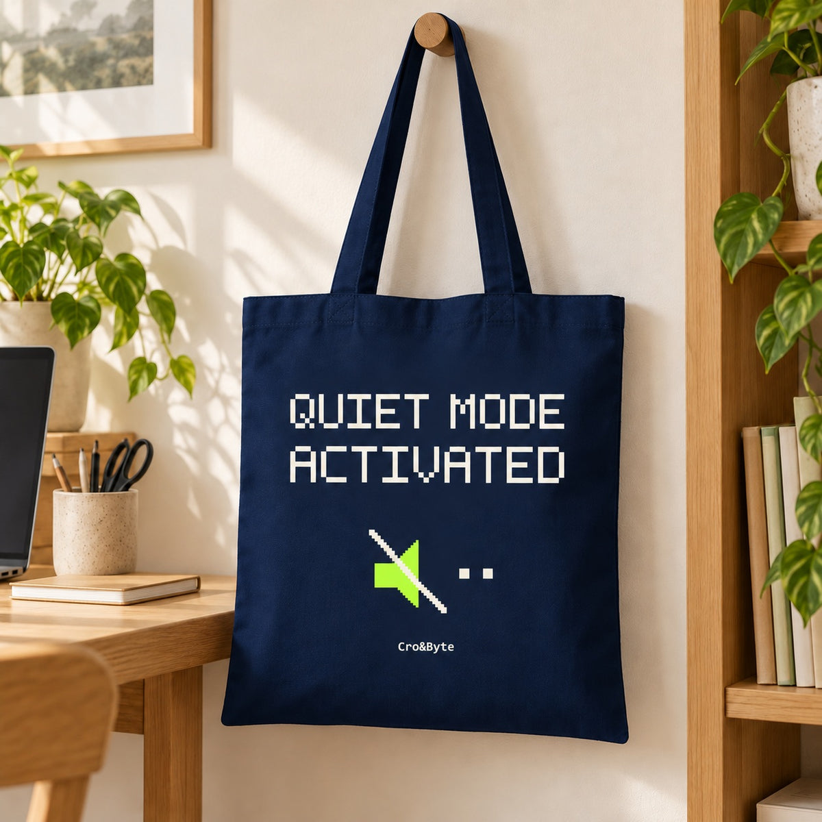 Quiet Mode Activated — Navy artwork preview for tote bag
