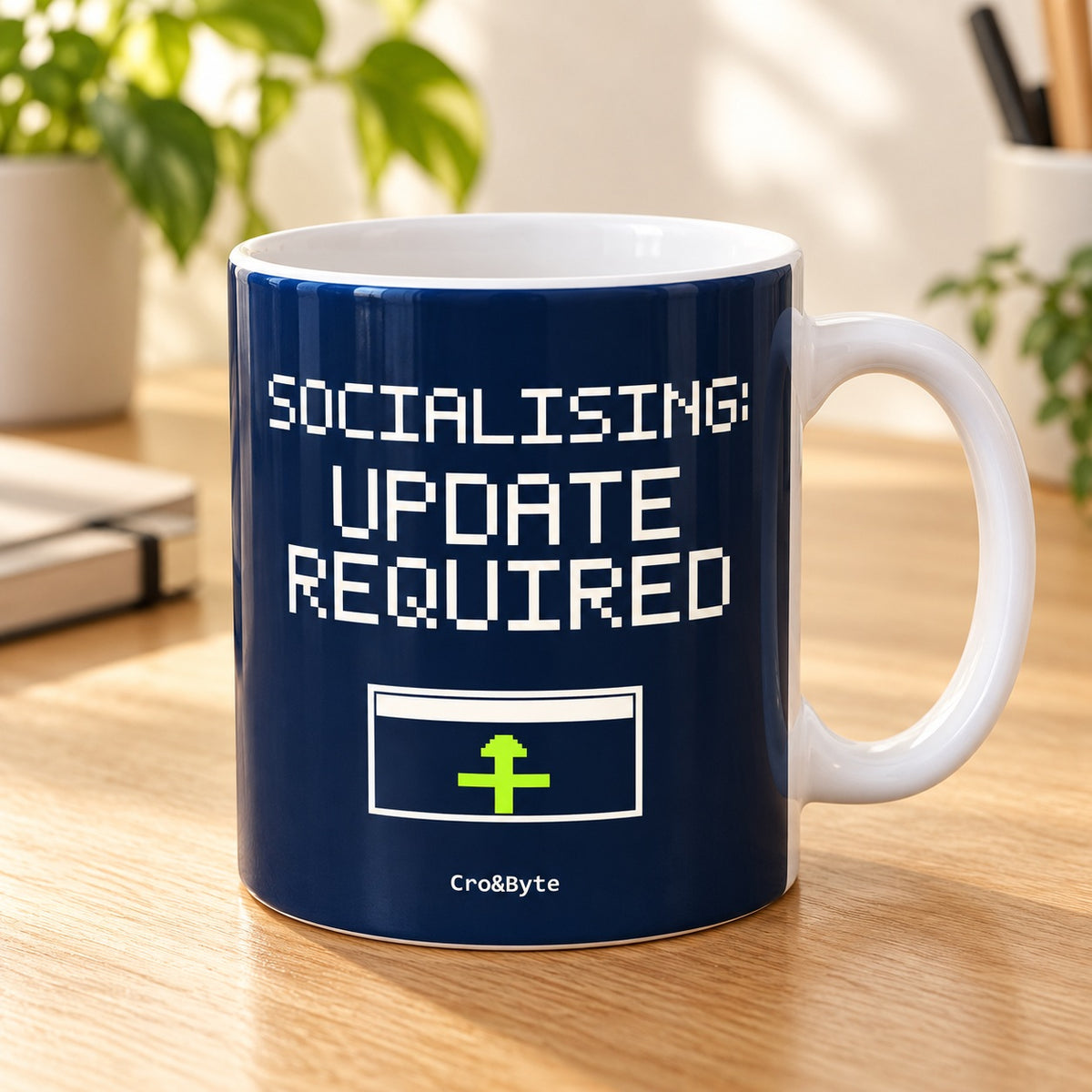 Socialising: Update Required — Navy artwork preview for mug