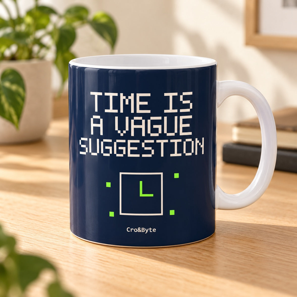 Time Is a Vague Suggestion — Navy artwork preview for mug