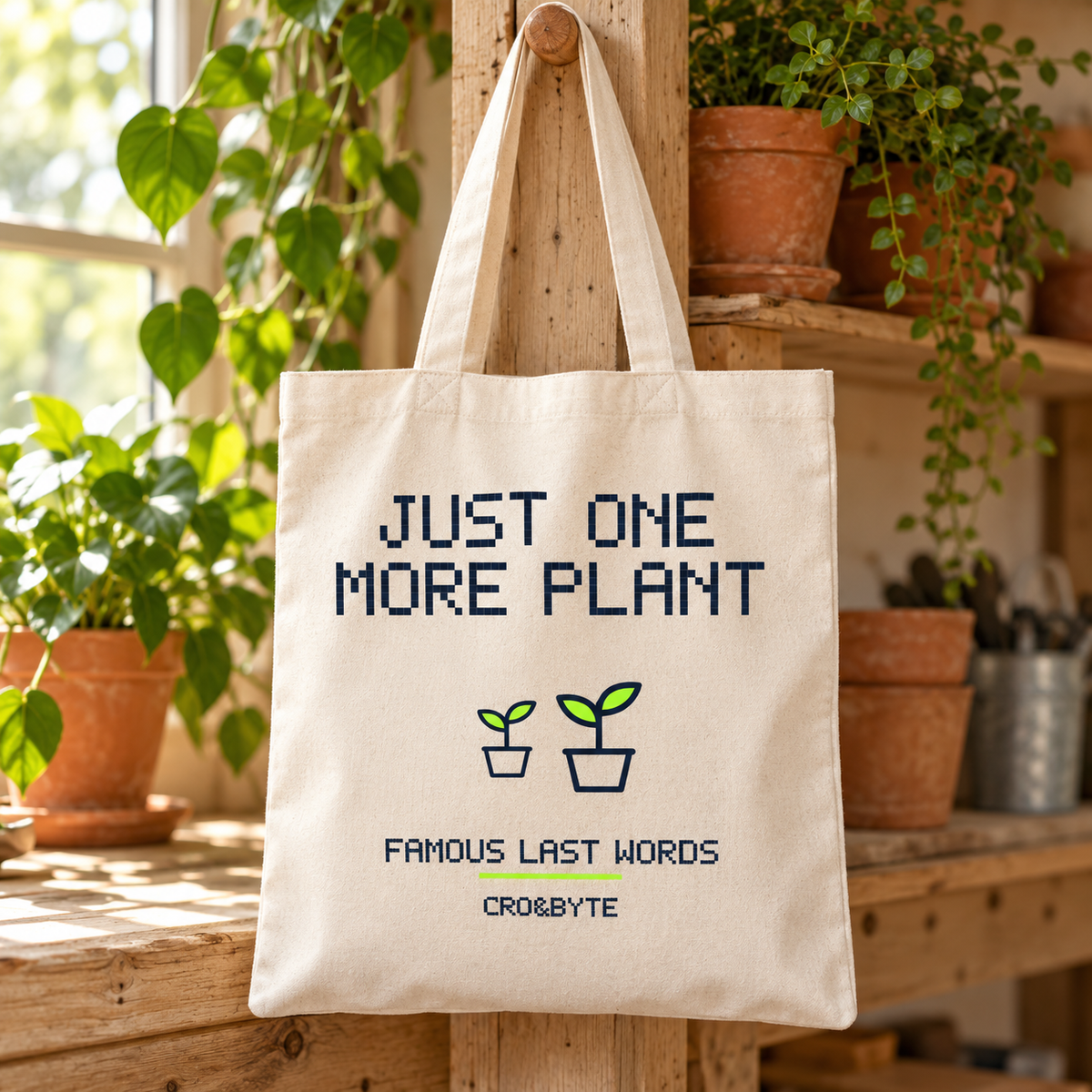 Just One More Plant — Cream tote, individual realistic product photograph
