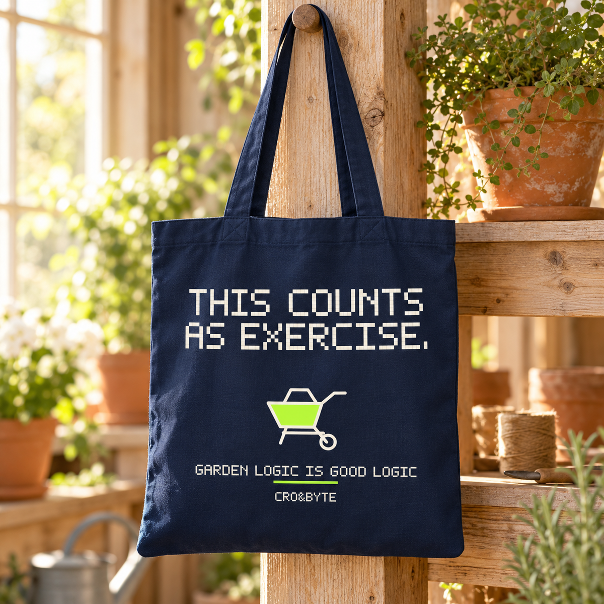 This Counts As Exercise — Navy tote, individual realistic product photograph