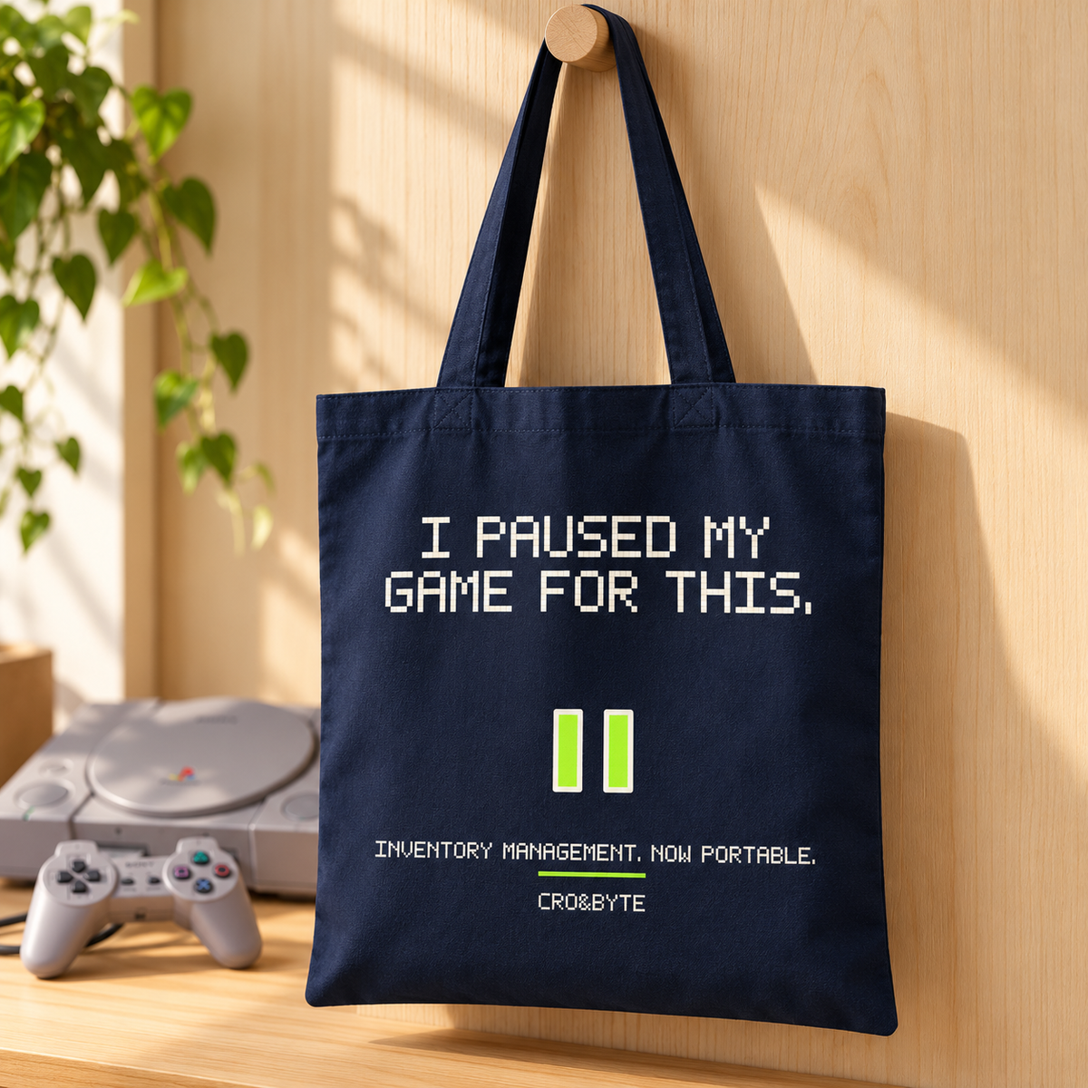 I Paused My Game For This — Tote Bag — Navy individual lifestyle photo