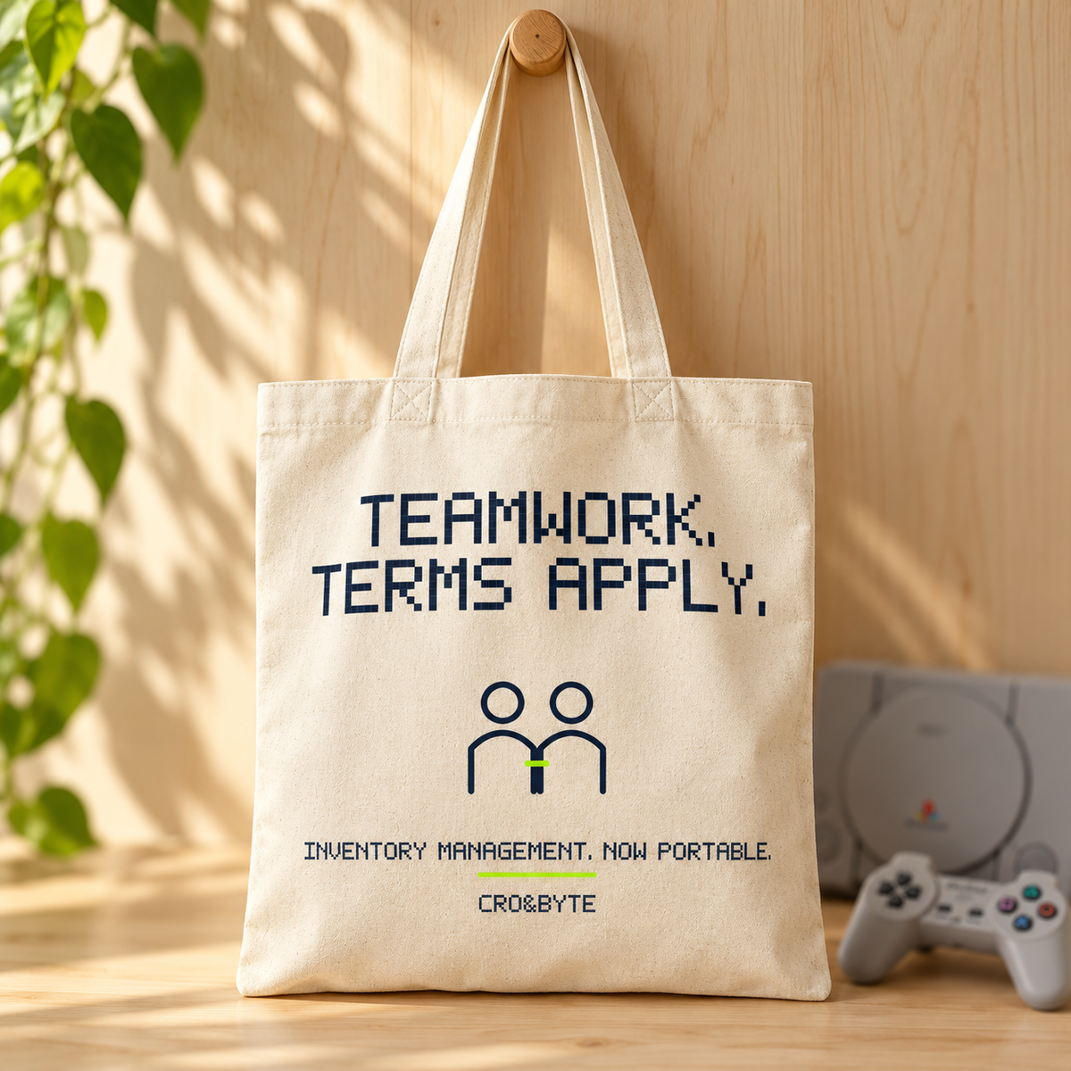 Teamwork Terms Apply — Tote Bag — Cream individual lifestyle photo