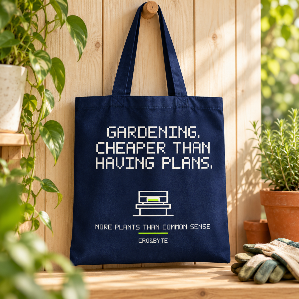 Gardening Cheaper Than Plans — Tote Bag — Navy individual lifestyle photo