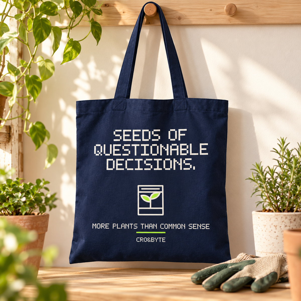 Seeds Of Questionable Decisions — Tote Bag — Navy individual lifestyle photo