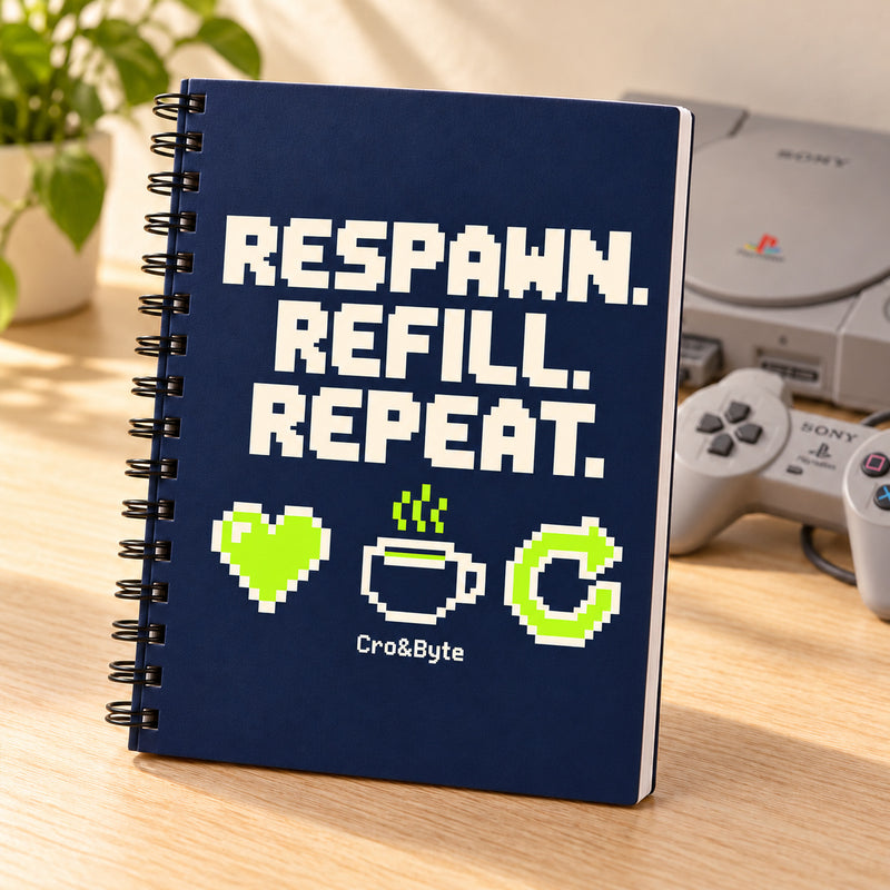 respawn refill repeat notebook — Navy lifestyle photo