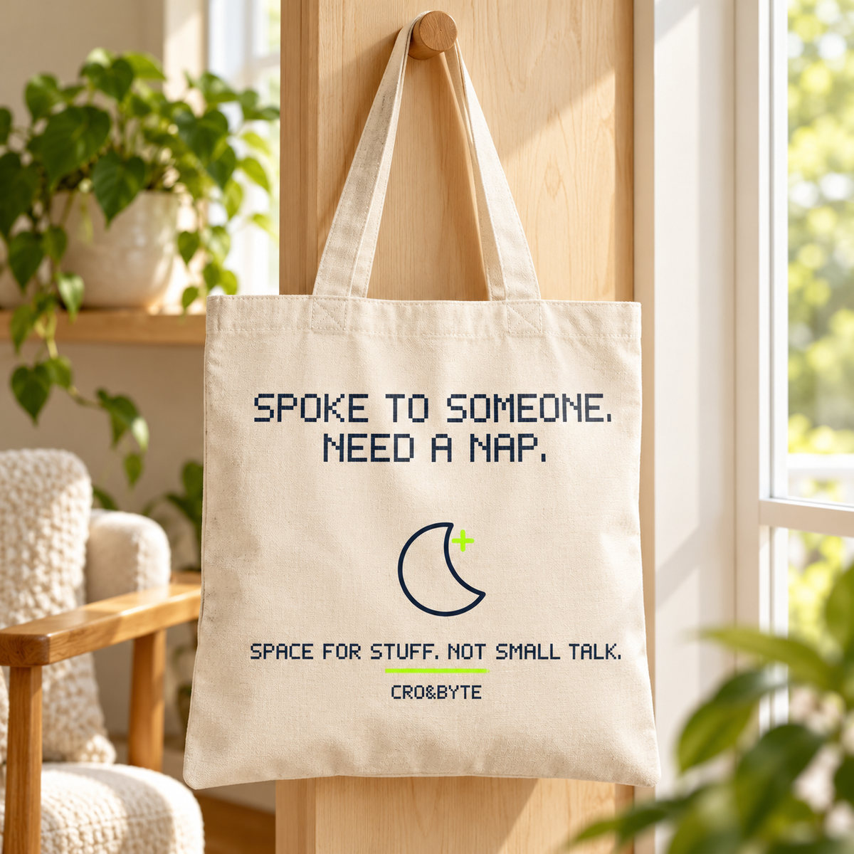 Spoke To Someone Need A Nap — Tote Bag — Cream individual lifestyle photo