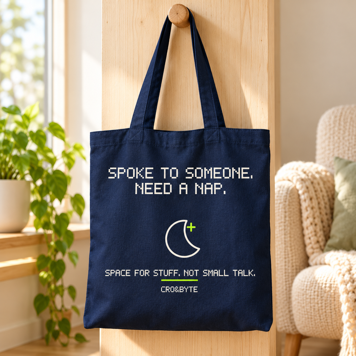 Spoke To Someone Need A Nap — Tote Bag — Navy individual lifestyle photo