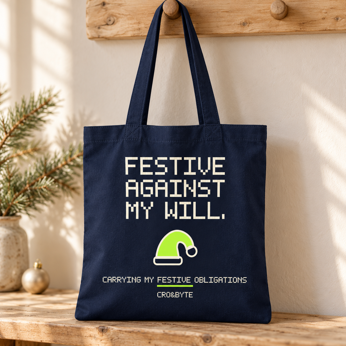 Festive Against My Will — Tote Bag — Navy individual lifestyle product image