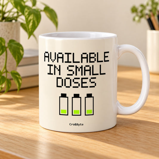 Available in Small Doses — Cream artwork preview for mug