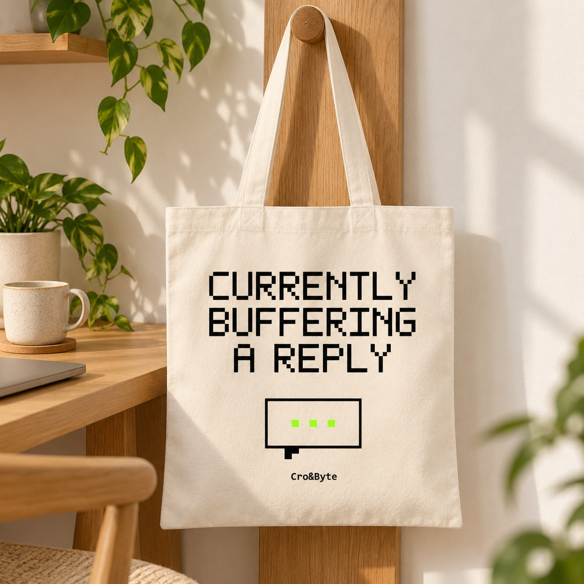 Currently Buffering a Reply — Cream artwork preview for tote bag