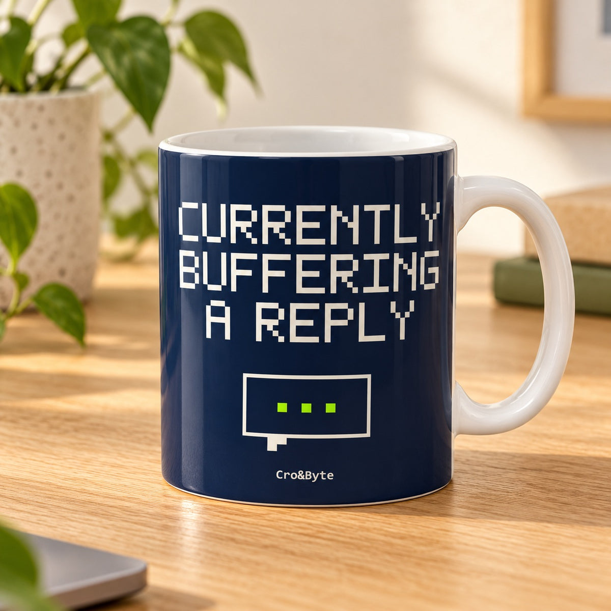 Currently Buffering a Reply — Navy artwork preview for mug