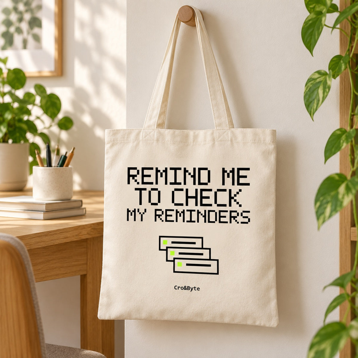 Remind Me to Check My Reminders — Cream artwork preview for tote bag