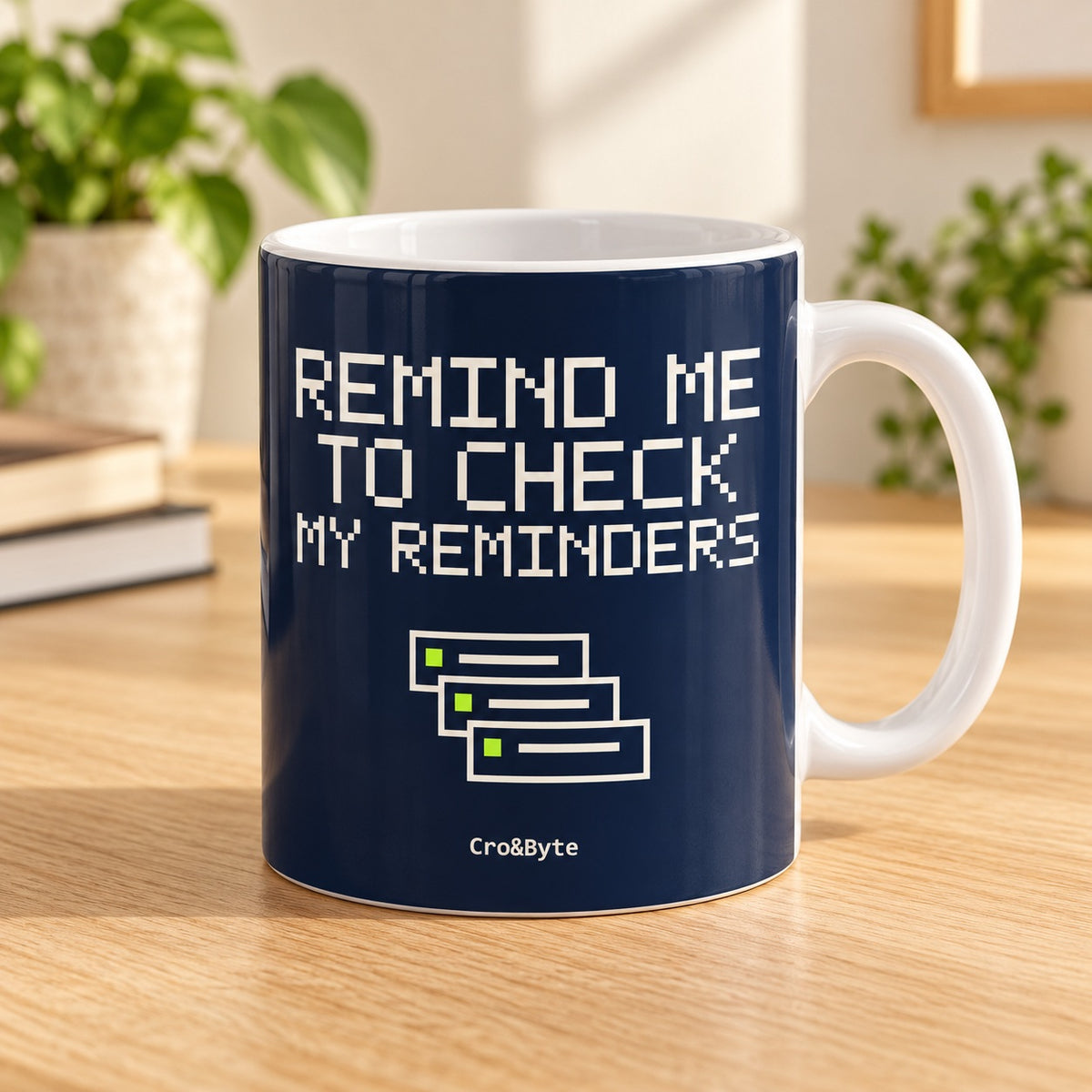 Remind Me to Check My Reminders — Navy artwork preview for mug