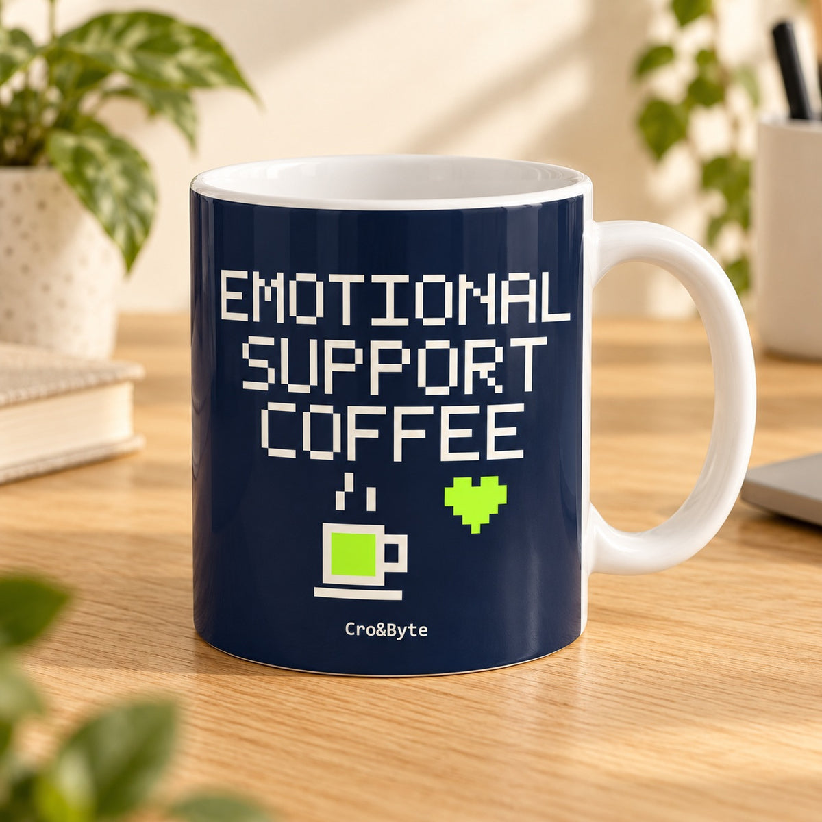 Emotional Support Coffee — Navy artwork preview for mug
