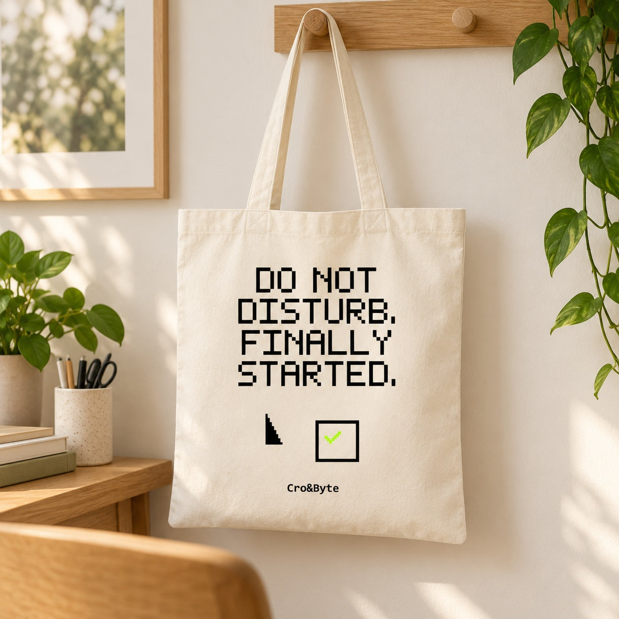 Do Not Disturb. Finally Started. — Tote Bag | Cro&Byte