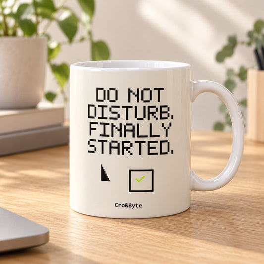 Do Not Disturb. Finally Started. — Cream artwork preview for mug