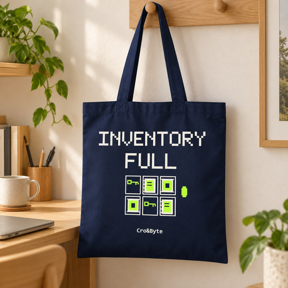 Inventory Full — Navy artwork preview for tote bag