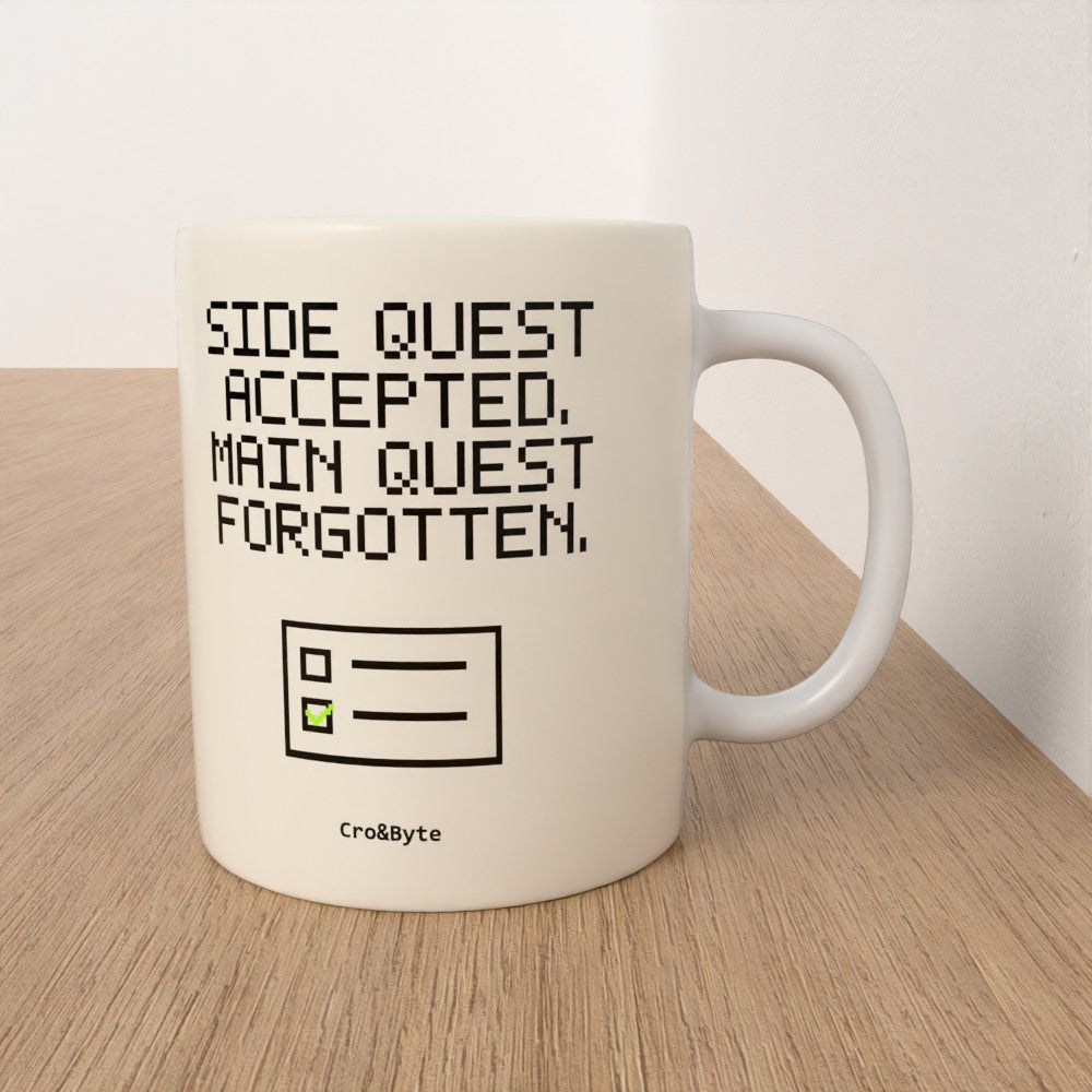 Side Quest Accepted. Main Quest Forgotten. — Cream artwork preview for mug