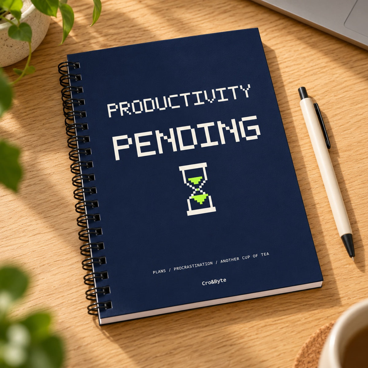 Productivity Pending — Navy artwork preview for notebook