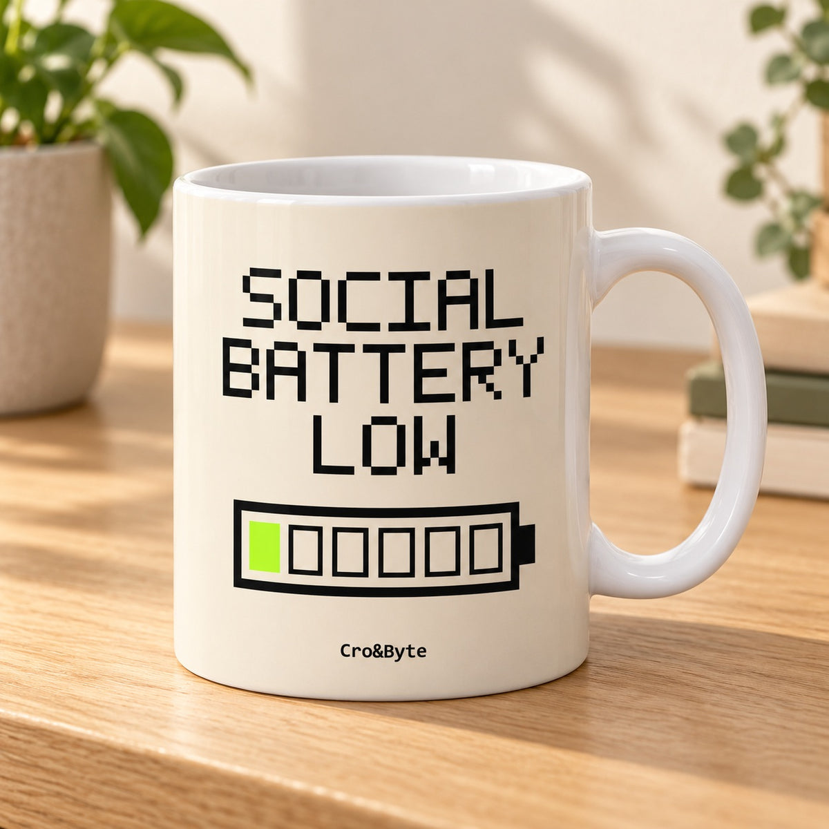 Social Battery Low — Cream artwork preview for mug