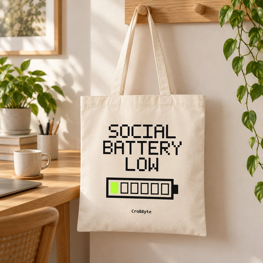 Social Battery Low — Cream artwork preview for tote bag