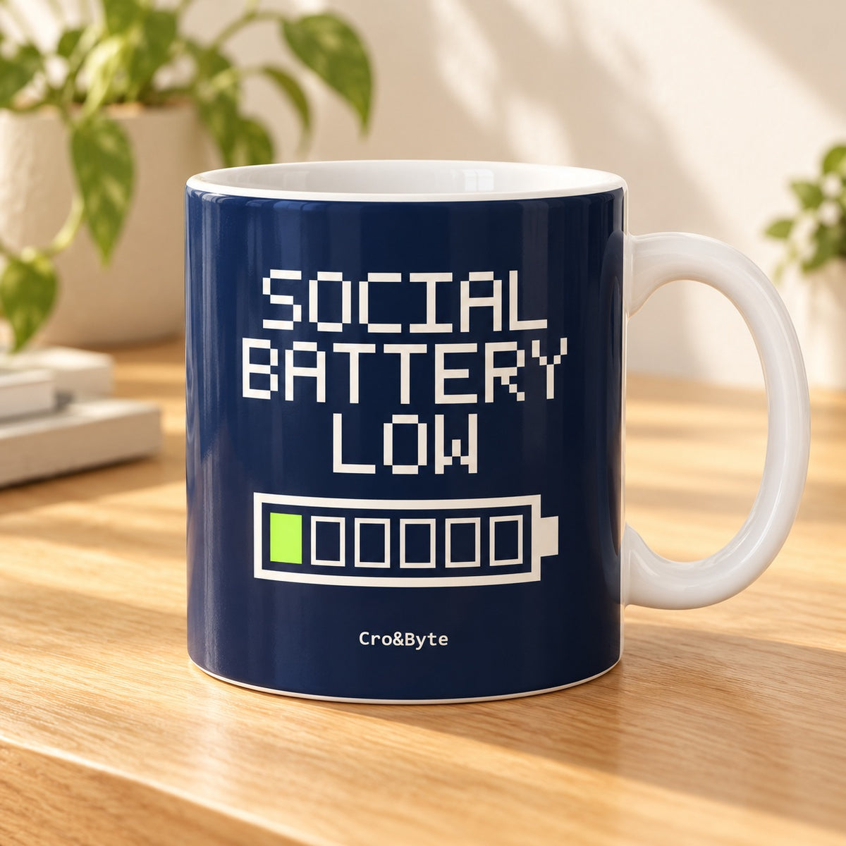 Social Battery Low — Navy artwork preview for mug