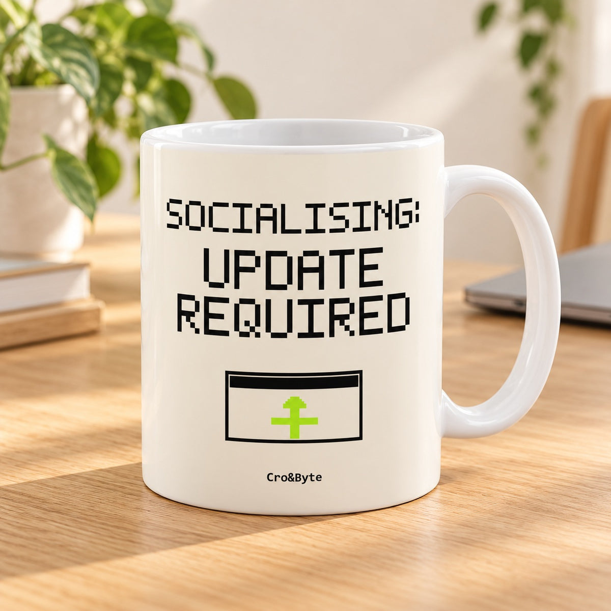 Socialising: Update Required — Cream artwork preview for mug