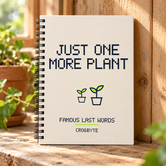 Just One More Plant — Cream notebook, individual realistic product photograph