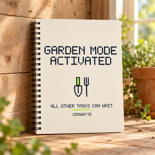 Garden Mode Activated — Cream notebook, individual realistic product photograph