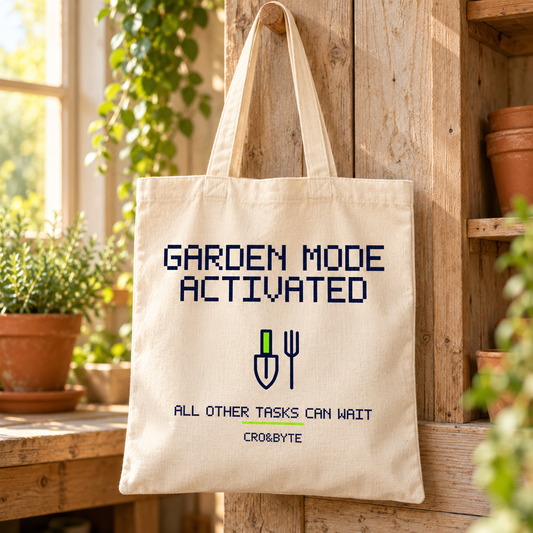Garden Mode Activated — Cream tote, individual realistic product photograph