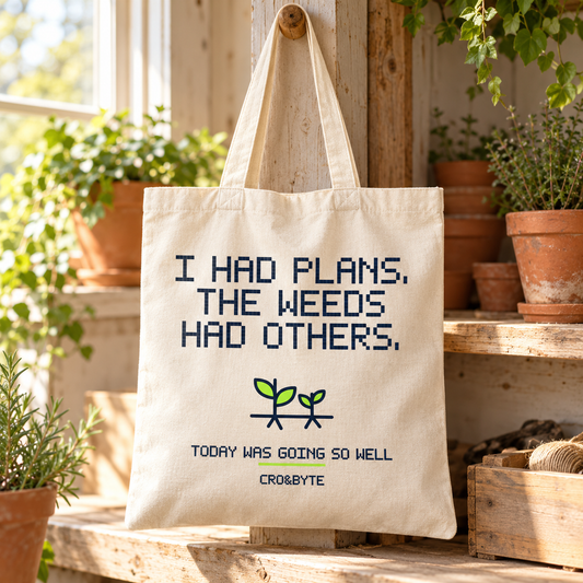 Weeds Have Other Plans — Cream tote, individual realistic product photograph