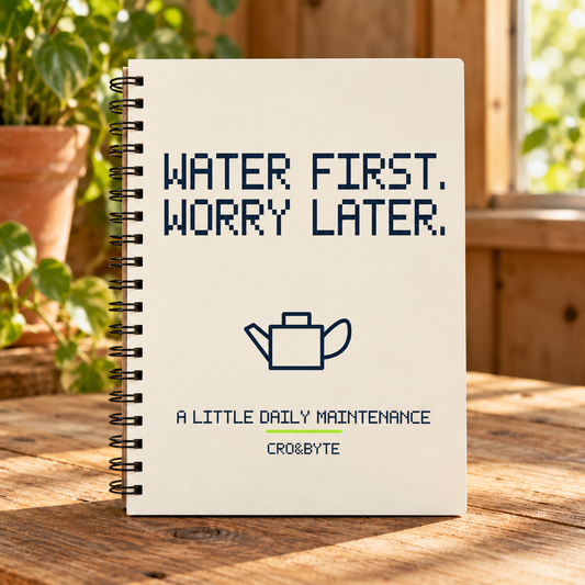 Water First Worry Later — Cream notebook, individual realistic product photograph