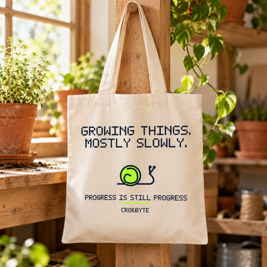 Growing Things Slowly — Cream tote, individual realistic product photograph