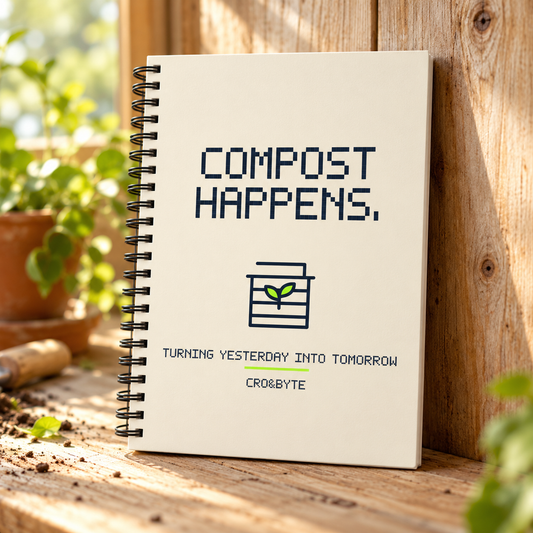 Compost Happens — Cream notebook, individual realistic product photograph