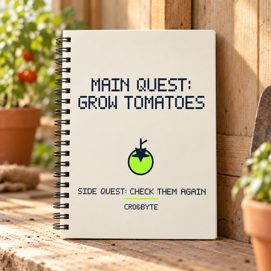 Main Quest Grow Tomatoes — Cream notebook, individual realistic product photograph