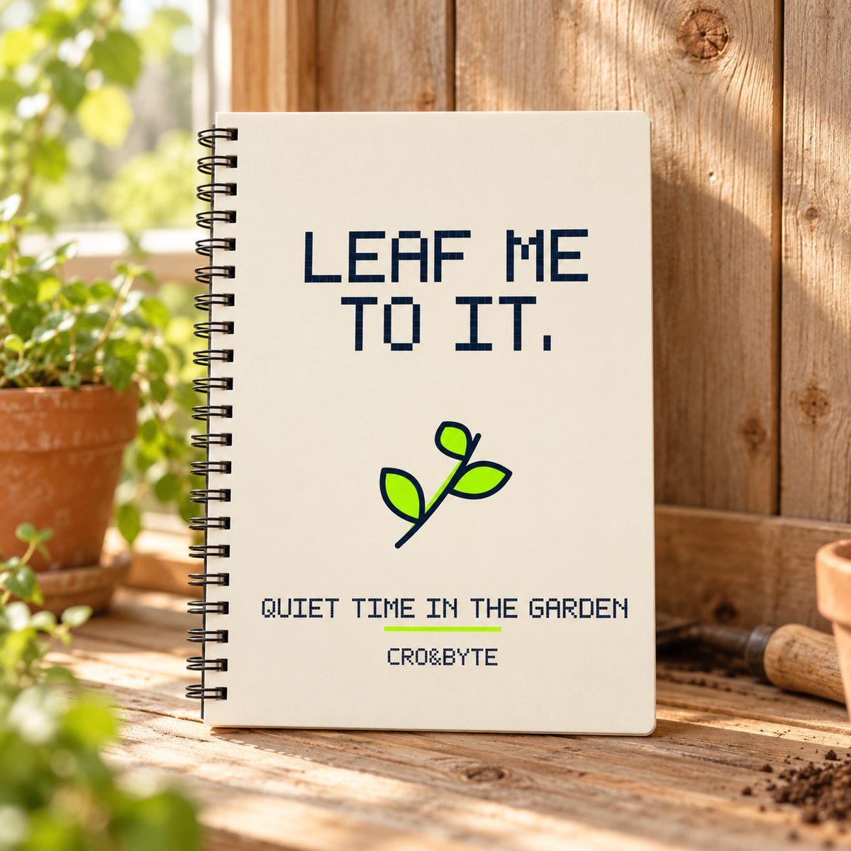 Leaf Me To It — Cream notebook, individual realistic product photograph