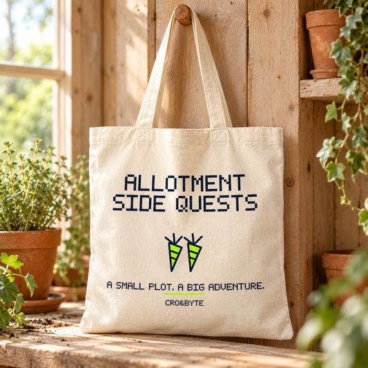 Allotment Side Quests — Cream tote, individual realistic product photograph