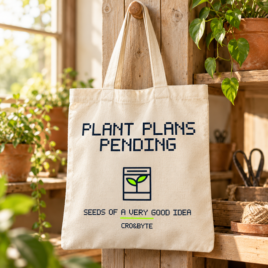 Plant Plans Pending — Cream tote, individual realistic product photograph