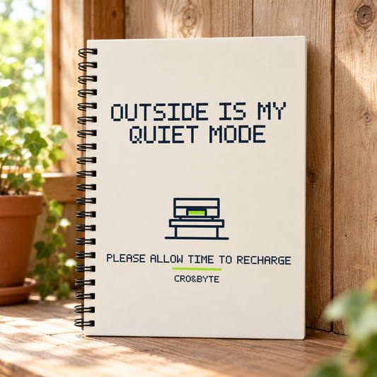Outside Is My Quiet Mode — Cream notebook, individual realistic product photograph