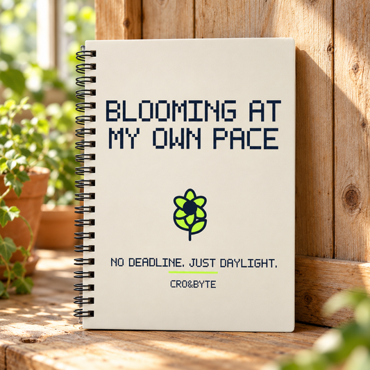 Blooming At My Own Pace — Cream notebook, individual realistic product photograph