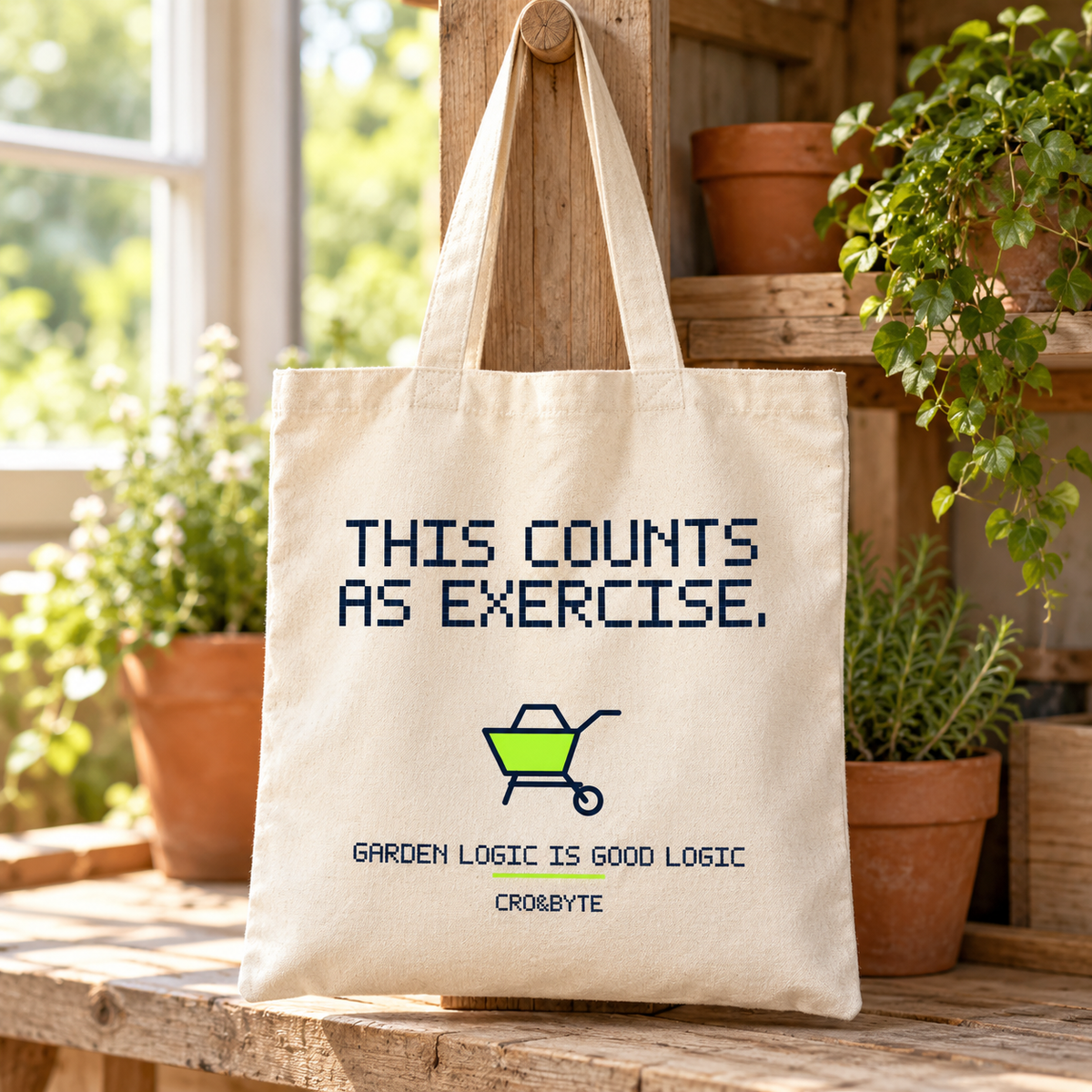 This Counts As Exercise — Cream tote, individual realistic product photograph