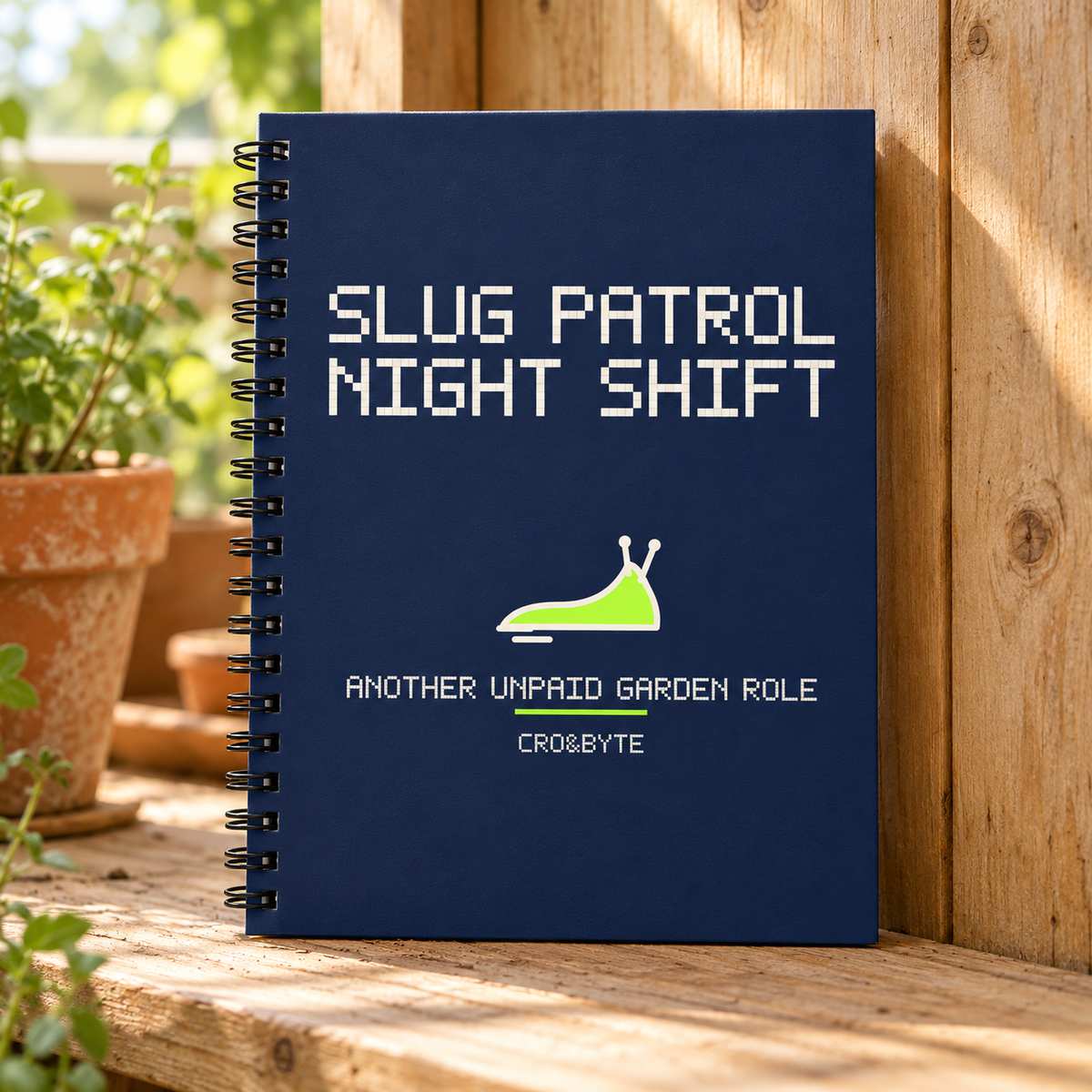 Slug Patrol Night Shift — Navy notebook, individual realistic product photograph