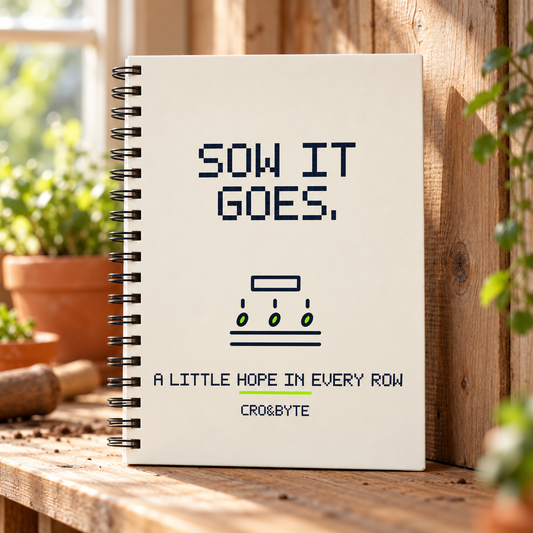 Sow It Goes — Cream notebook, individual realistic product photograph