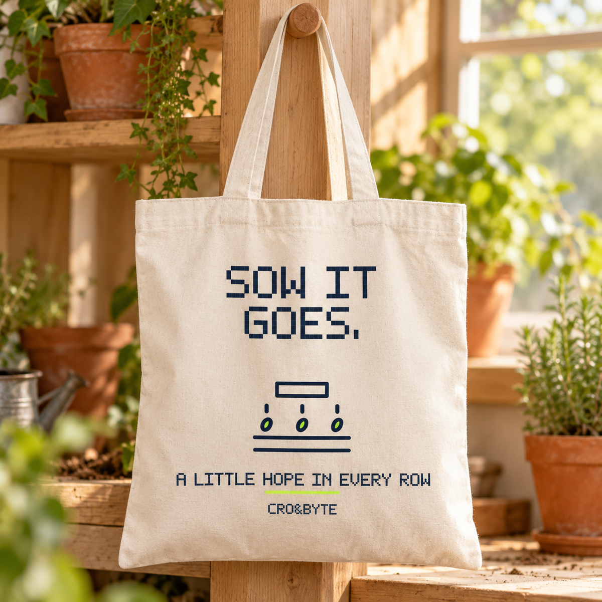 Sow It Goes — Cream tote, individual realistic product photograph