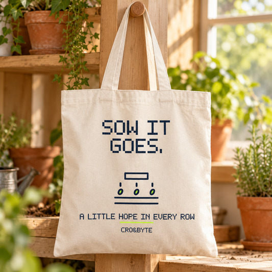 Sow It Goes — Cream tote, individual realistic product photograph