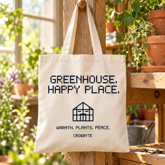 Greenhouse Happy Place — Cream tote, individual realistic product photograph